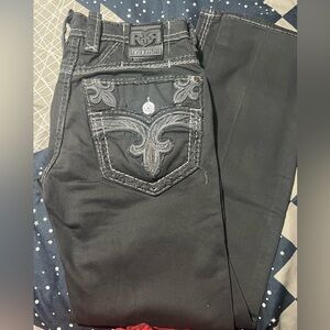 Mens Rock Revival Jeans 34/33, Straight Dark Gray, Used, but look nee.